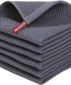 Homaxy 100% Cotton Waffle Weave Kitchen Dish Cloths, Ultra Soft Absorbent Quick Drying Dish Towels, 12 x 12 Inches, 6-Pack, Dark Grey - High Quality Product Image