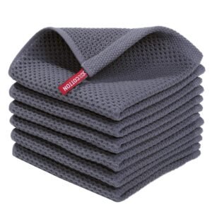 Homaxy 100% Cotton Waffle Weave Kitchen Dish Cloths, Ultra Soft Absorbent Quick Drying Dish Towels, 12 x 12 Inches, 6-Pack, Dark Grey