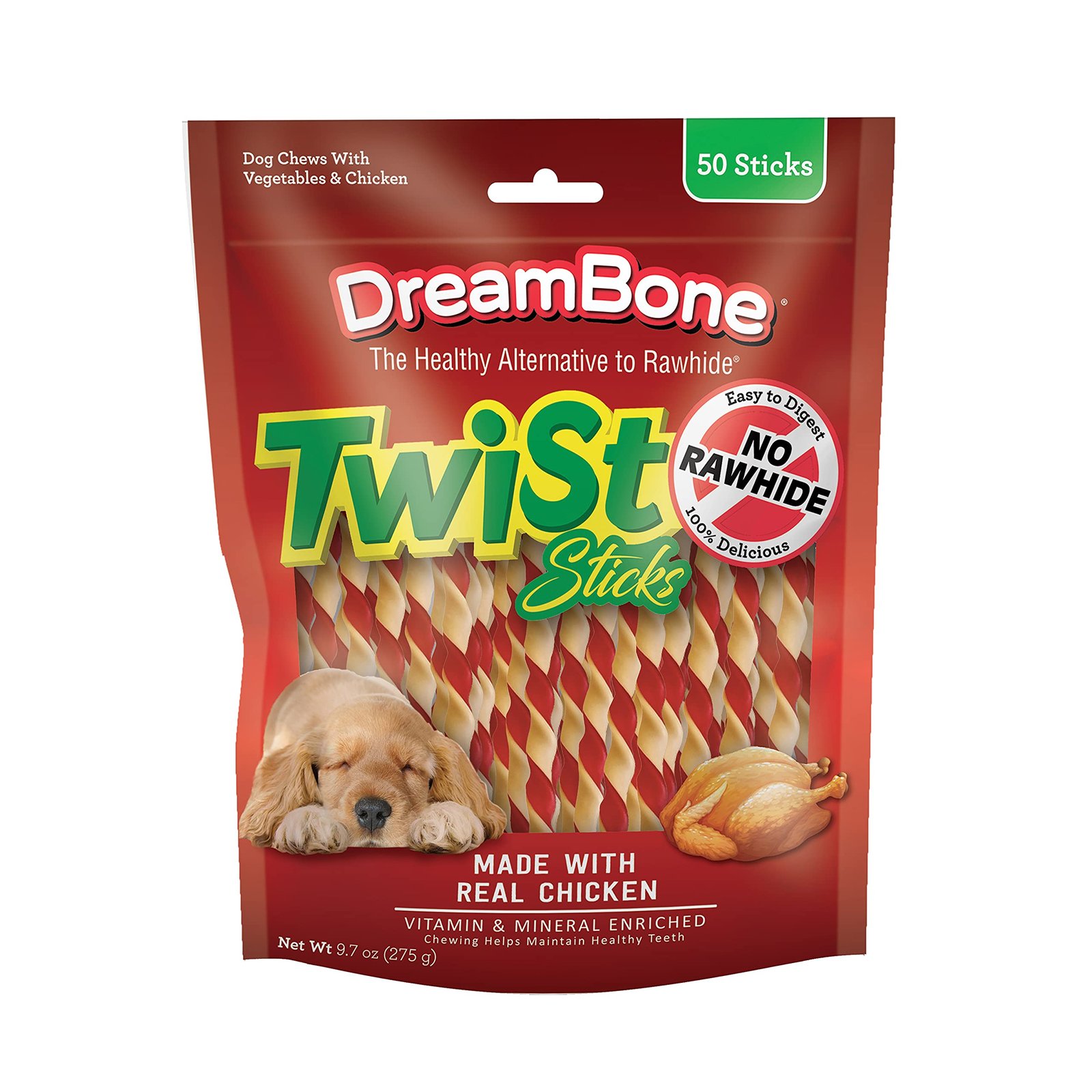 DreamBone Twist Sticks Chews for Dogs, 50 Count, Treat Your Dog to Easy-to-Digest Rawhide-Free Chews Made with Real Vegetables and Chicken