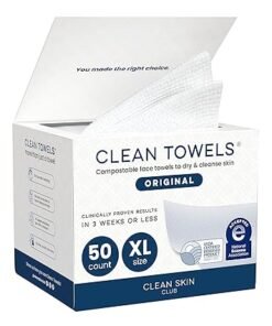 Clean Skin Club Clean Towels XL®, 100% USDA Biobased Face Towel, Disposable Face Towelette, Eczema Association Accepted, Makeup Remover Dry Wipes, Ult - High Quality Product Image