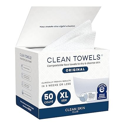 Clean Skin Club Clean Towels XL®, 100% USDA Biobased Face Towel, Disposable Face Towelette, Eczema Association Accepted, Makeup Remover Dry Wipes, Ult