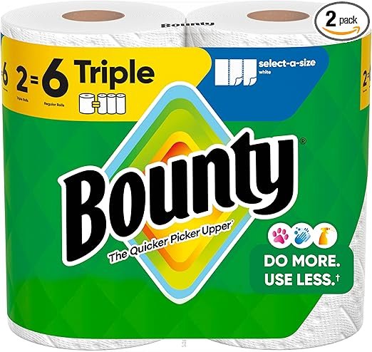 Bounty Select-A-Size Paper Towels, White, 2 Triple Rolls = 6 Regular Rolls