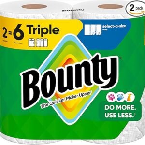Bounty Select-A-Size Paper Towels, White, 2 Triple Rolls = 6 Regular Rolls