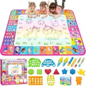 Aqua Water Doodle Mat - Kids Drawing Mat Toddlers Educational Toys for Age 3 4 5 6 7 8 Year Old Boys Girls Gifts - Neon Color Mat Doodle Board Writing