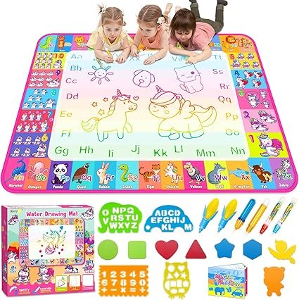 Aqua Water Doodle Mat - Kids Drawing Mat Toddlers Educational Toys for Age 3 4 5 6 7 8 Year Old Boys Girls Gifts - Neon Color Mat Doodle Board Writing