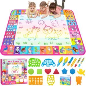 Aqua Water Doodle Mat - Kids Drawing Mat Toddlers Educational Toys for Age 3 4 5 6 7 8 Year Old Boys Girls Gifts - Neon Color Mat Doodle Board Writing