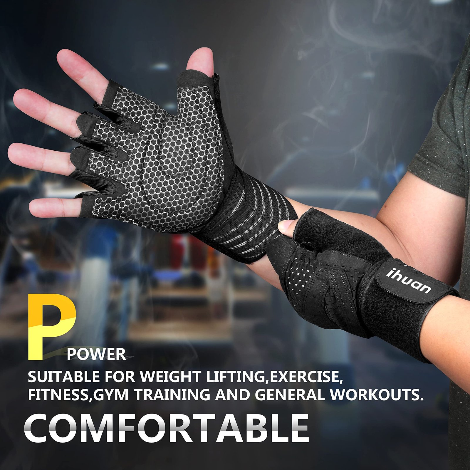ihuan Ventilated Weight Lifting Gym Workout Gloves with Wrist Wrap Support for Men & Women, Full Palm Protection, for Weightlifting, Training, Fitn... - Image 9
