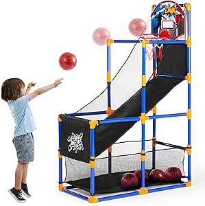 JOYIN Arcade Basketball Game Set with 4 Balls and Hoop for Kids 3 to 12 Years Old Indoor Outdoor Sport Play - Easy Set Up - Air Pump Included - Ideal for Competition