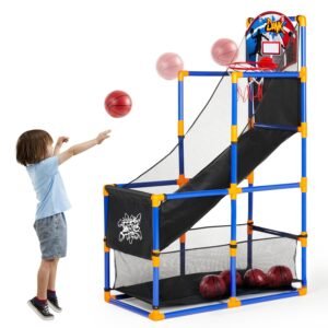 JOYIN Arcade Basketball Game Set with 4 Balls and Hoop for Kids 3 to 12 Years Old Indoor Outdoor Sport Play - Easy Set Up - Air Pump Included - Ideal for Competition