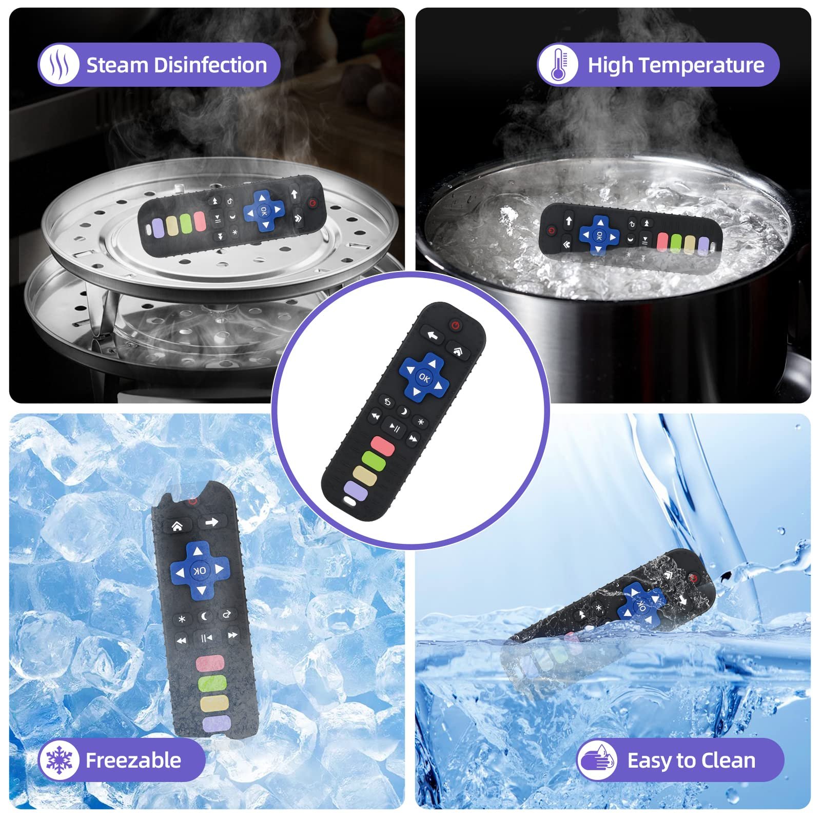 Chuya Baby Teether Toy Chew Toys for Babies 3-24 Months TV Remote Control Shape Teething Relief for Infants (Black) - Image 10