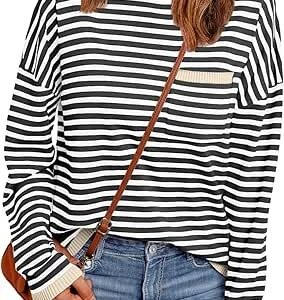LILLUSORY Womens Striped Soft Knit Pullover Sweater Loose Fit Lightweight Outfits with Chest Pocket