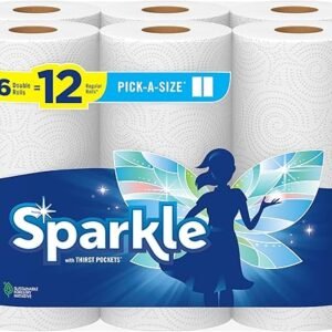 Sparkle Pick-A-Size Paper Towels, 6 Double Rolls (660 Sheets Total) - Strong 2-Ply Towels for Kitchen Cleanup and Everyday Messes