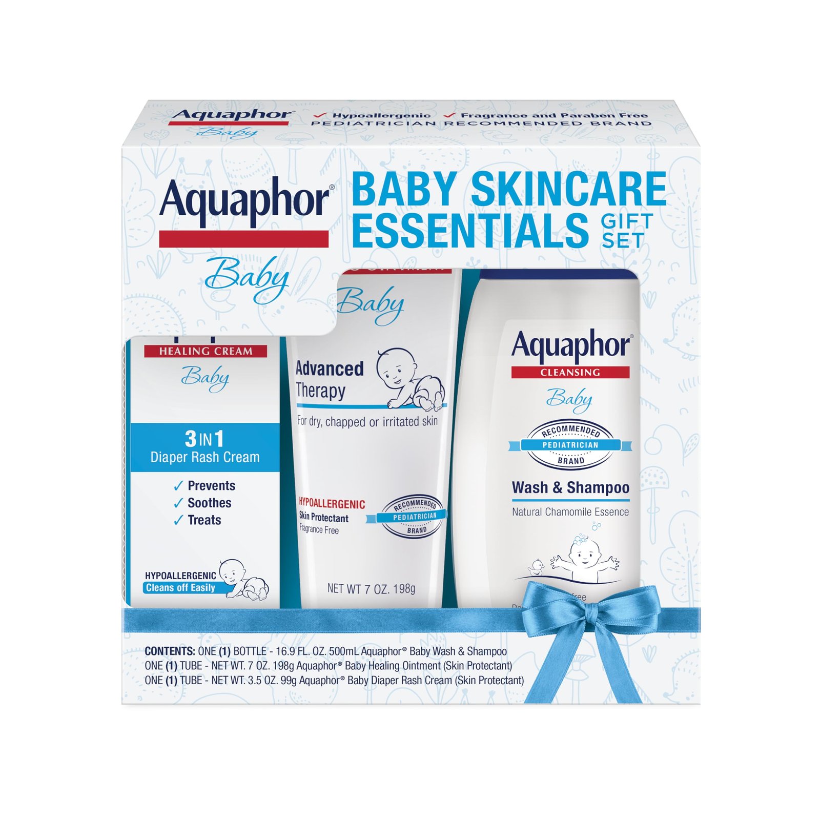 Aquaphor Baby Skin Care Essentials Gift Set with Baby Wash and Shampoo (16.9 Fl Oz) + Healing Ointment for Chapped Skin and Drool Rash (7Oz) + Diap...
