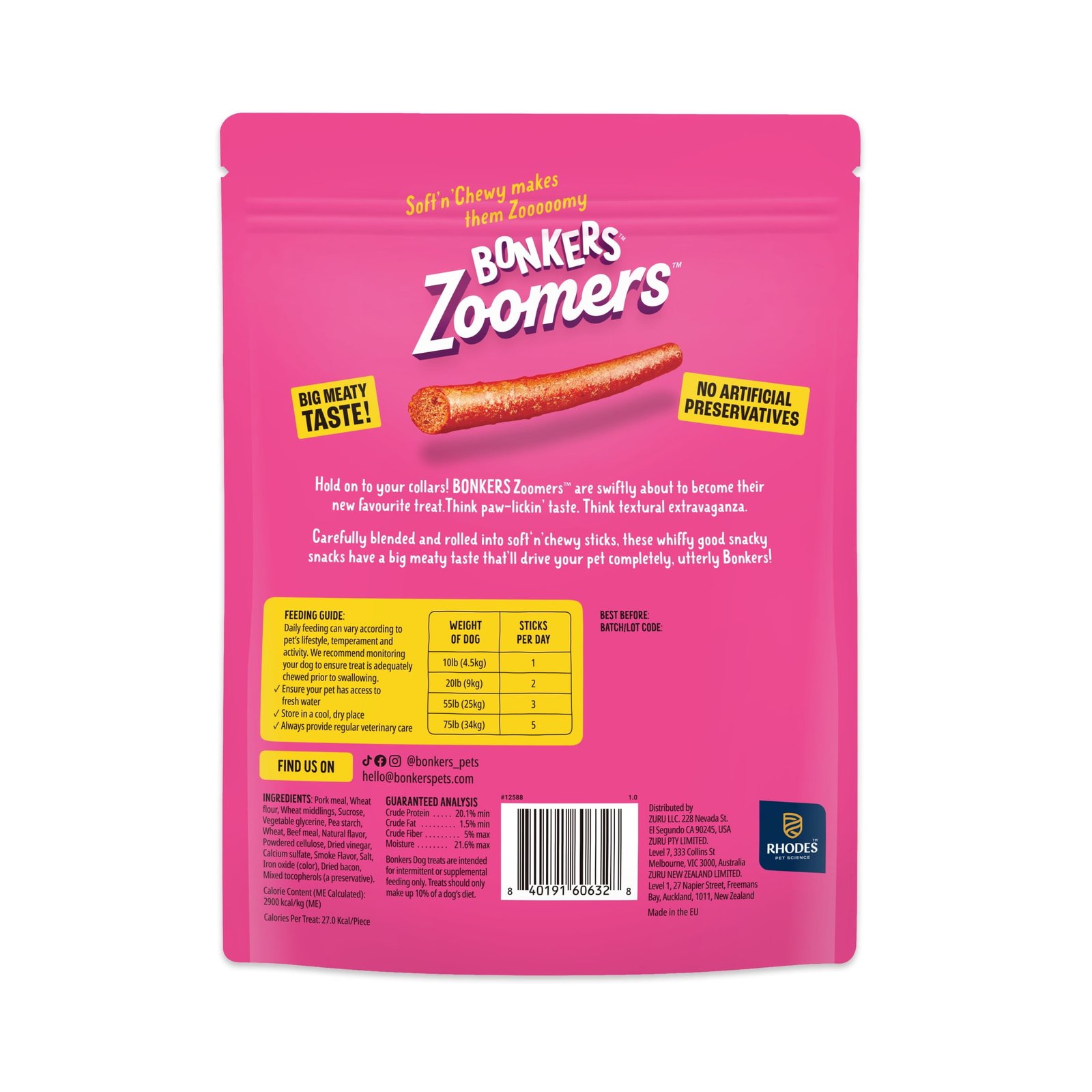 BONKERS Zoomers Smoky Bacon Flavor Soft & Chewy Treats for Dogs, 22oz Bag - Image 3