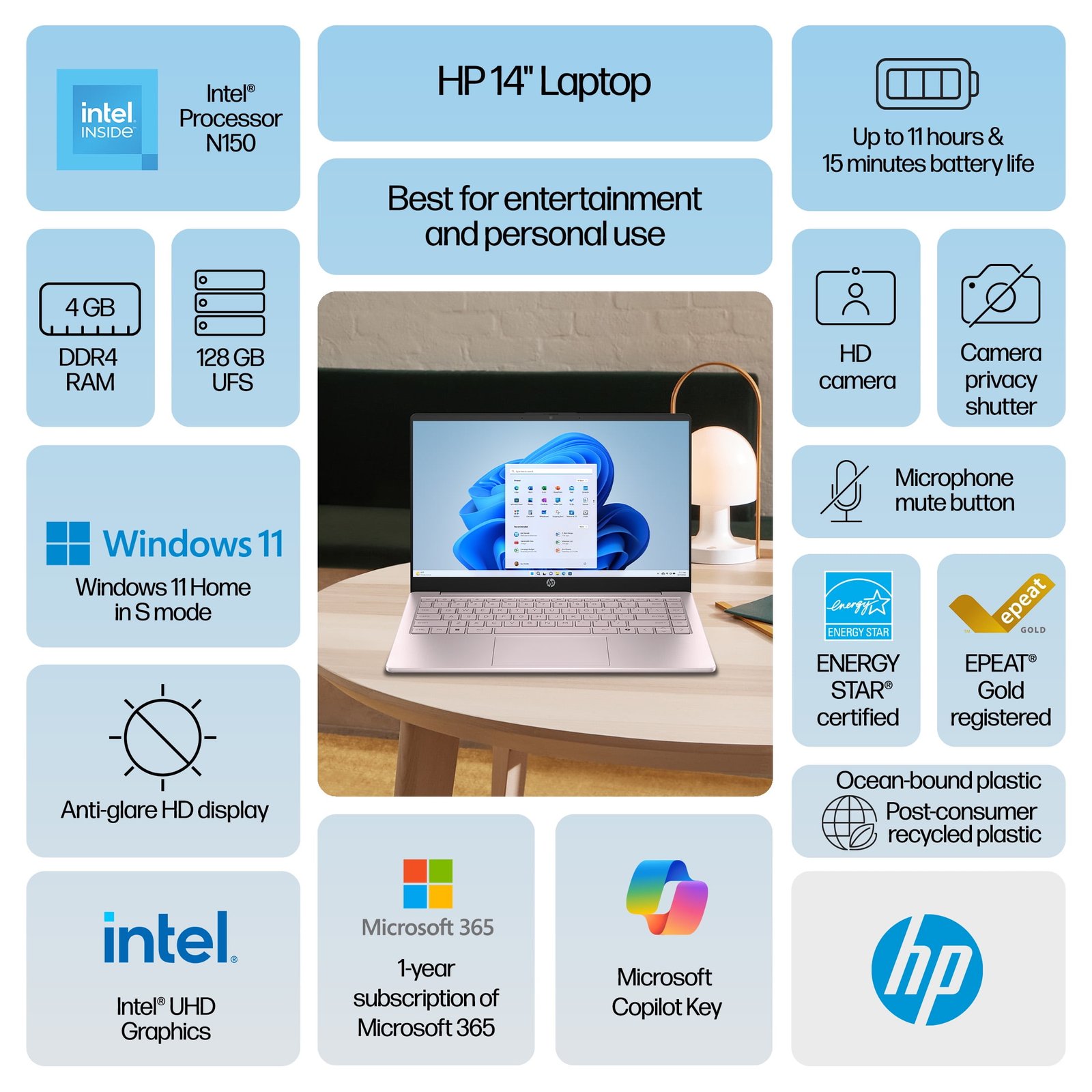 HP Stream 14 inch Win 11 Laptop Intel Processor N150 4GB 128GB eMMC Pink (12-mo. Microsoft 365 included) - Image 2