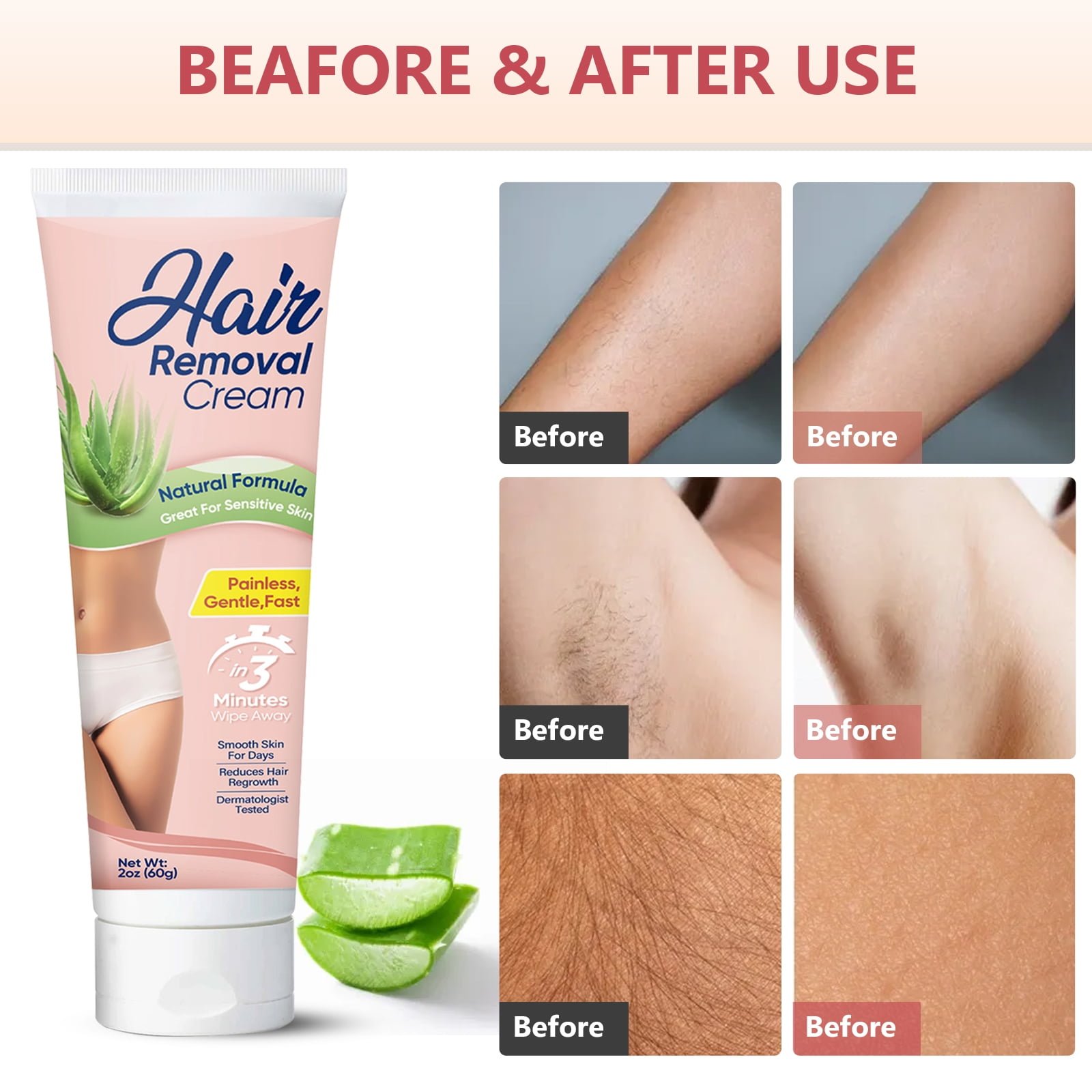 Hair Removal Cream with Spatula, Gentel Hair Remover for Body Legs Arms - High Quality Product Image