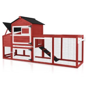 Alternative view of Aivituvin Chicken Coop for Outdoor - Poultry Cage with Wheels, Nesting Box, Leakproof Pull-on Tray, and Asphalt Waterproof Roof - Red
