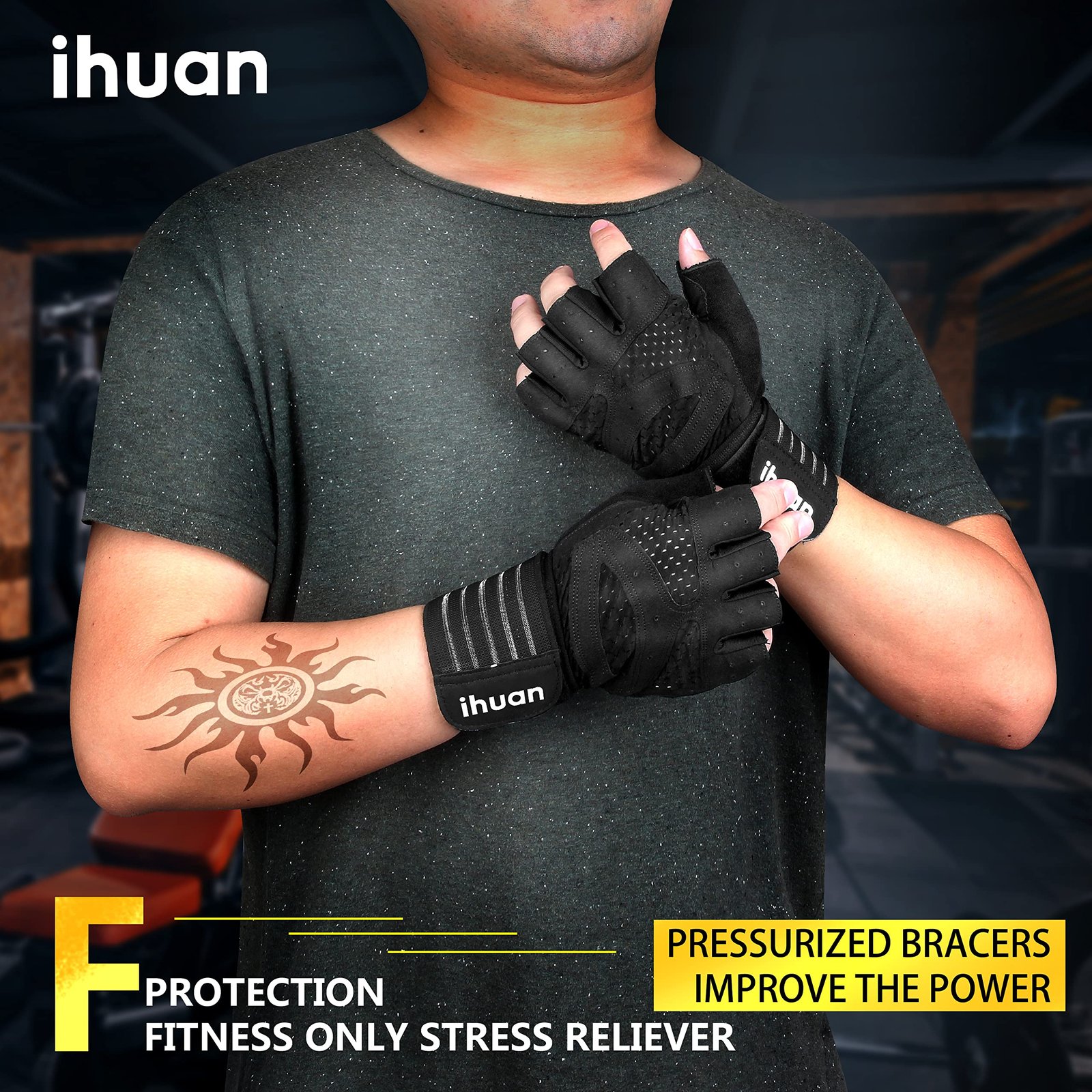 ihuan Ventilated Weight Lifting Gym Workout Gloves with Wrist Wrap Support for Men & Women, Full Palm Protection, for Weightlifting, Training, Fitn... - Image 8
