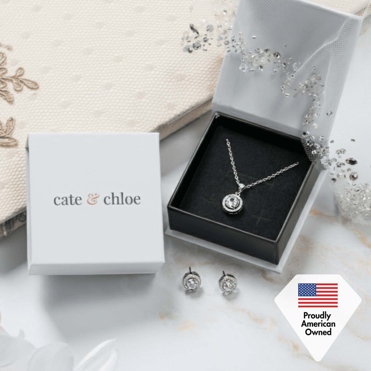 Cate & Chloe Ariel 18k White Gold Plated Halo Jewelry Set with Simulated Diamonds Gift for Women - Image 7