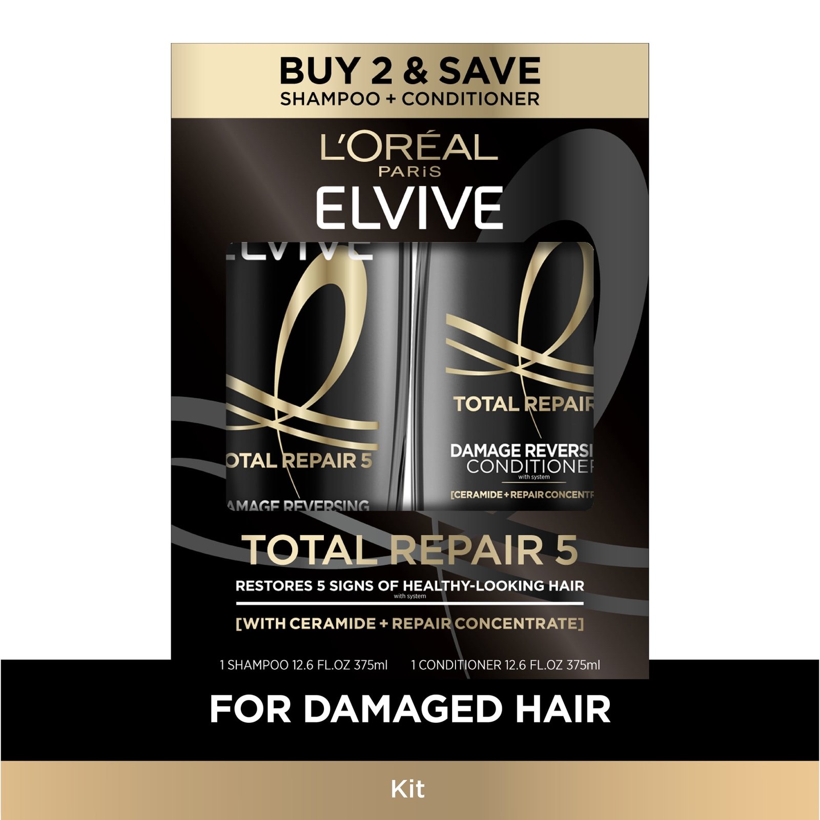 L'Oreal Paris Elvive Total Repair 5 Repairing Shampoo and Conditioner Set, 1 kit - Image 2