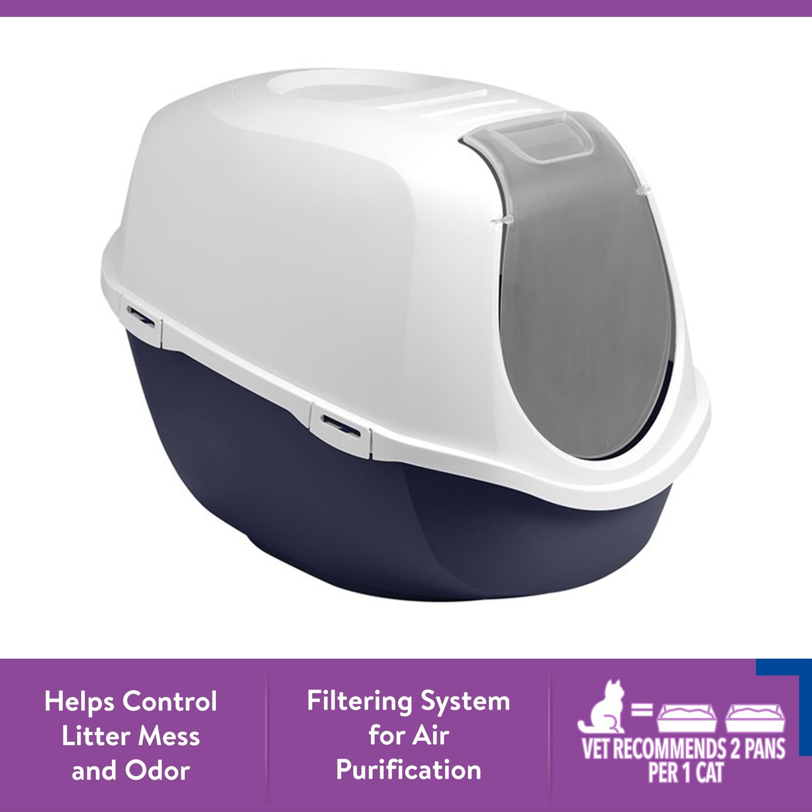 Vibrant Life Mega Smart Cat Cove Enclosed Cat Litterbox, Navy & White - Image 3