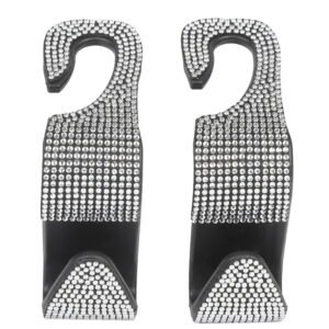 Auto Drive, Bling Rhinestone Headrest Hooks, 2 pack, Silver, Universal for Cars, Trucks, Van's, and SUV's