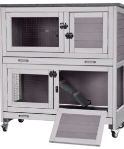 Aivituvin Rabbit Hutch Bunny Cage Outdoors & Indoors with Wheel, Two Layer Guinea Pig House - High Quality Product Image