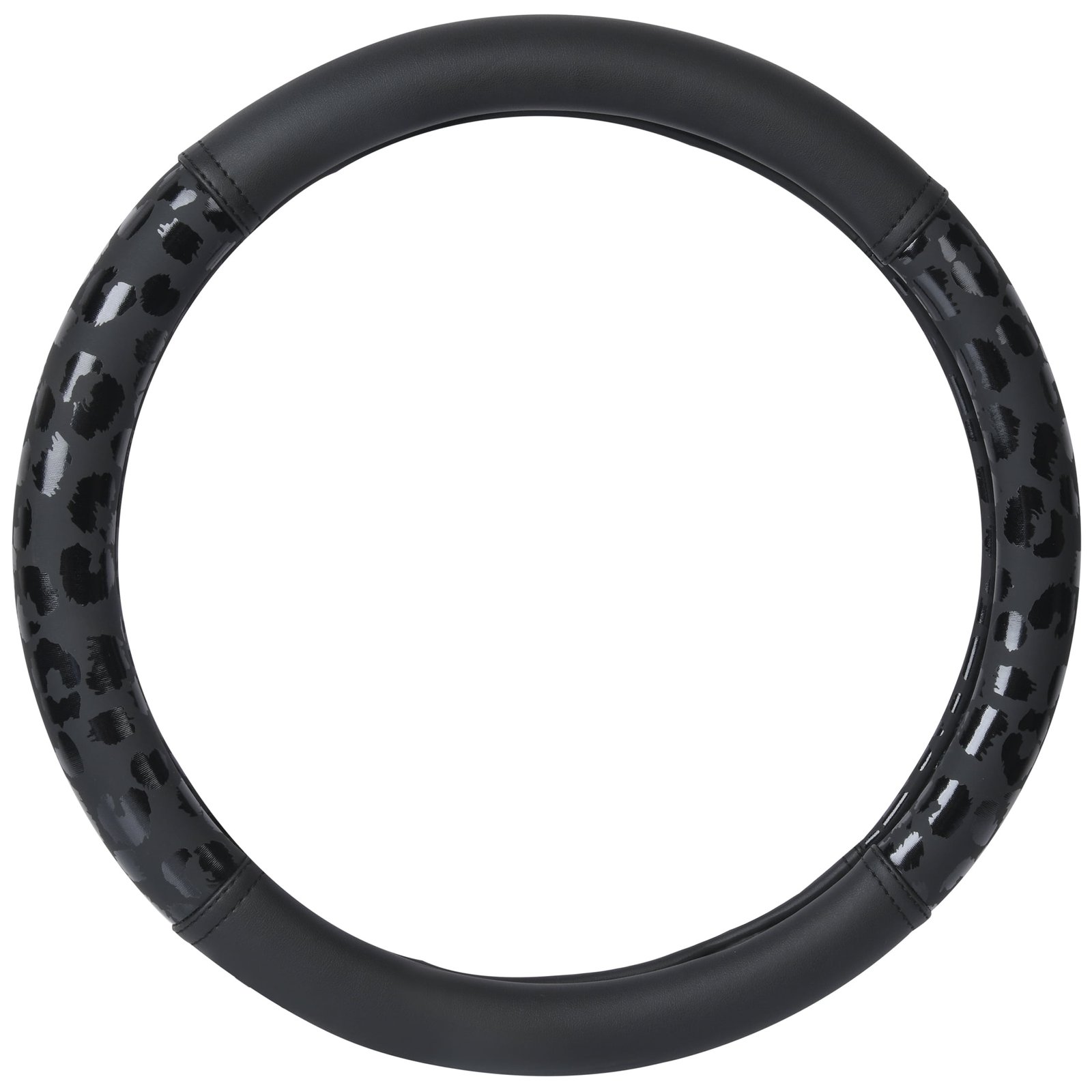 Auto Drive Black Leopard Faux Leather Steering Wheel Cover, Universal Fit for Sedans, SUVs, Set of 1