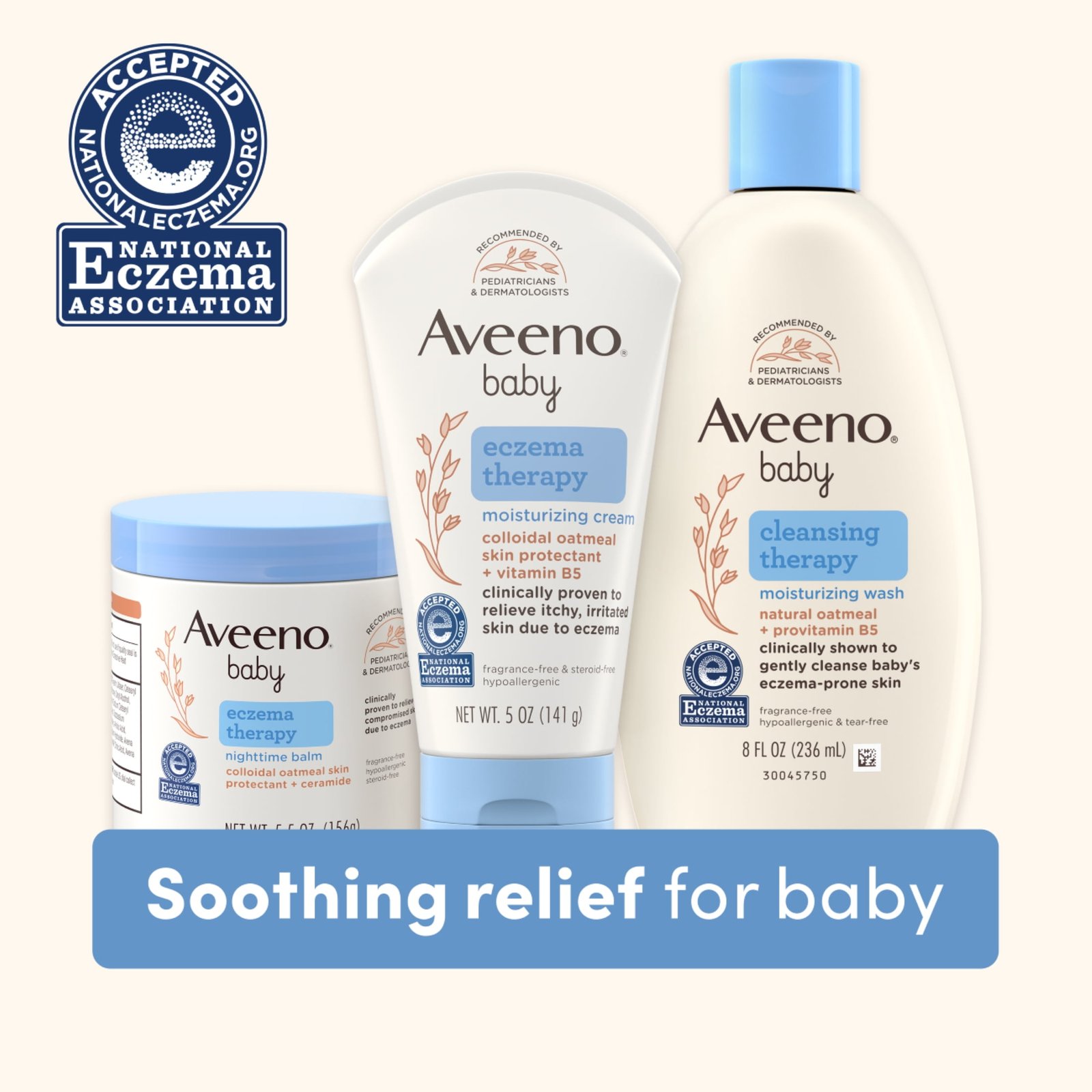 Aveeno Baby Eczema Care Kit with Baby Lotion: Wash, Cream & Nighttime Balm, 3 Items