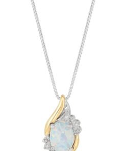 Brilliance Fine Jewelry Created Opal Diamond Accent Necklace in Sterling Silver and 10kt Yellow Gold,18 - High Quality Product Image