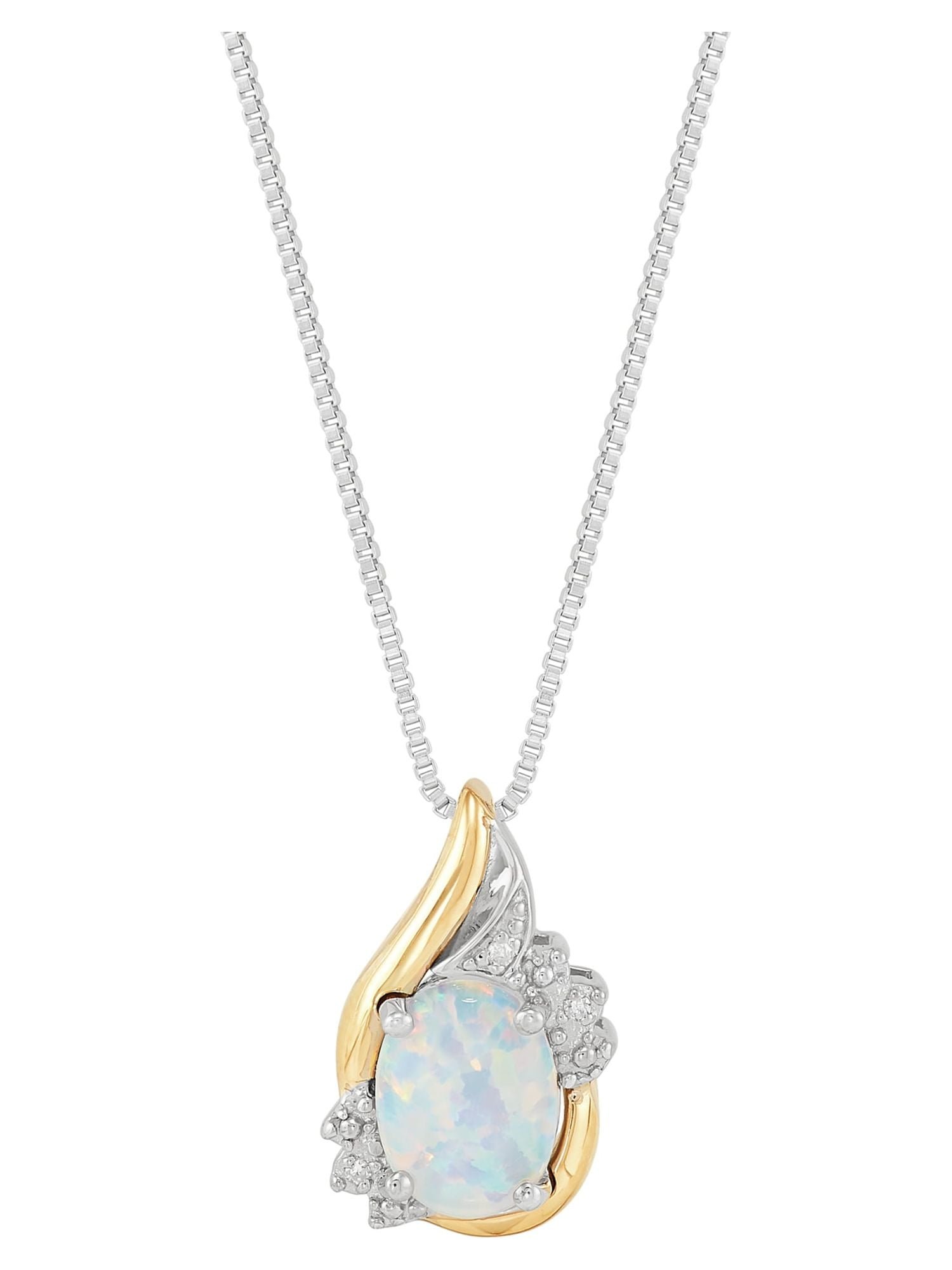 Brilliance Fine Jewelry Created Opal Diamond Accent Necklace in Sterling Silver and 10kt Yellow Gold,18