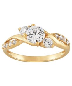 Brilliance Fine Jewelry Round 3-Stone Center Cubic Zirconia Engagement Ring in 10K Yellow Gold - High Quality Product Image