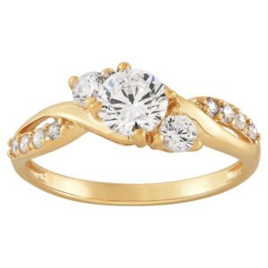 Brilliance Fine Jewelry Round 3-Stone Center Cubic Zirconia Engagement Ring in 10K Yellow Gold
