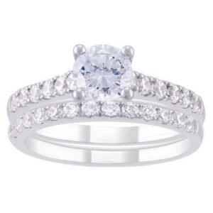 Brilliance Fine Jewelry Round Cut Simulated Diamond Solitaire Engagement Ring Set in Sterling Silver