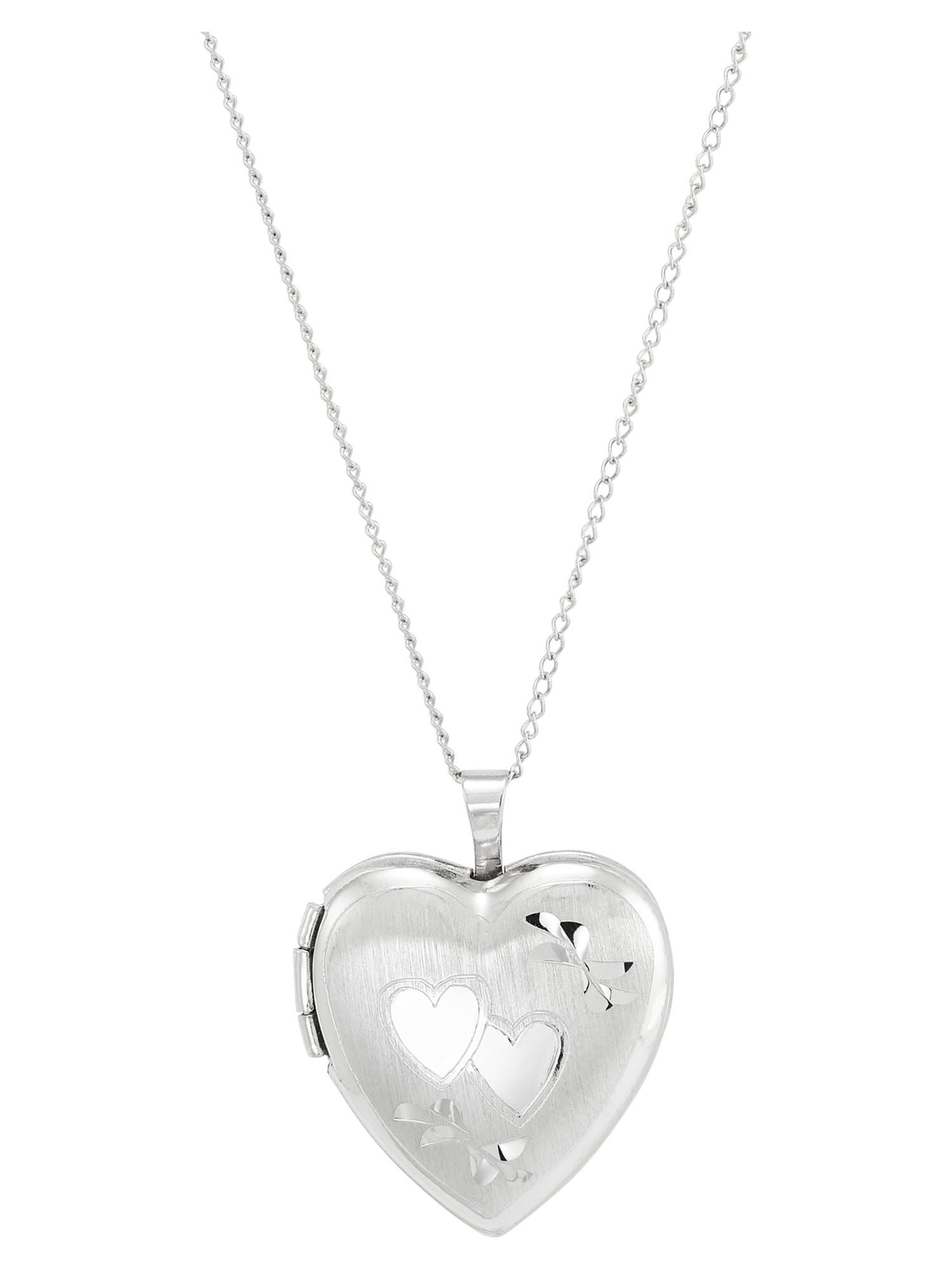Brilliance Fine Jewelry Sterling Silver Hollow Locket Heart Double-Heart Engraved Design Pendant, 18