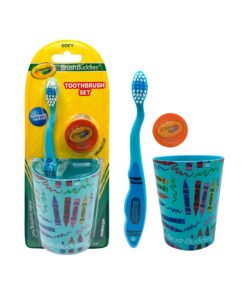 Brush Buddies Crayola Soft Bristle Toothbrush Set for Toddlers, 3 Piece Travel Kit with Cover and Cup - High Quality Product Image