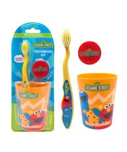 Brush Buddies Sesame Street Elmo Kids Manual Soft Bristle Toothbrush, Rinse Cup, and Travel Cap, 3 Piece Set - High Quality Product Image
