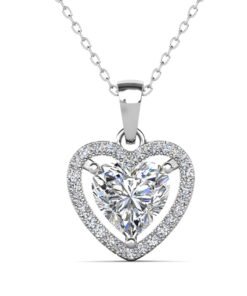Cate & Chloe Amora 18k White Gold Plated Heart Pendant Necklace with Simulated Diamonds for Women - High Quality Product Image