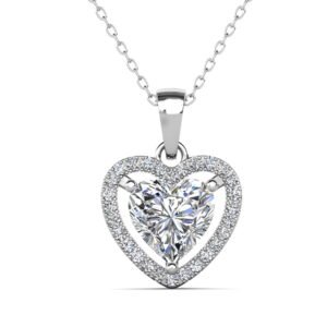 Cate & Chloe Amora 18k White Gold Plated Heart Pendant Necklace with Simulated Diamonds for Women