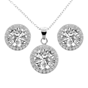 Cate & Chloe Ariel 18k White Gold Plated Halo Jewelry Set with Simulated Diamonds Gift for Women