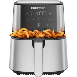 Open Box Chefman 6 Qt. Air Fryer 4 Functions w/ Touch Controls, HI-FRY Button, Stainless Steel