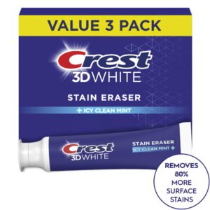 Crest 3D White Stain Eraser Teeth Whitening Toothpaste, Icy Clean Mint, 3.8oz Pack of 3