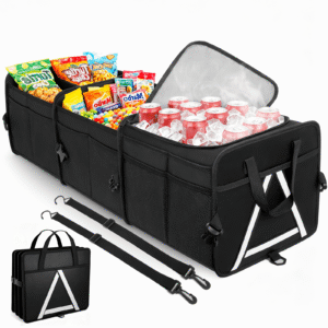 Cshidworld Car Storage Organizer, Collapsible Multi Compartment SUV Trunk Organizer, Foldable Storage for Car Accessories for Car, SUV, Sedan, 600D Oxford, Non Slip Bottom, Securing Straps,110L