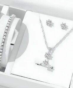 DESIGNICE 5Pcs Elegant Crystal Delicate Jewelry Sets For Women Necklace Earrings Ring Bracelet - High Quality Product Image