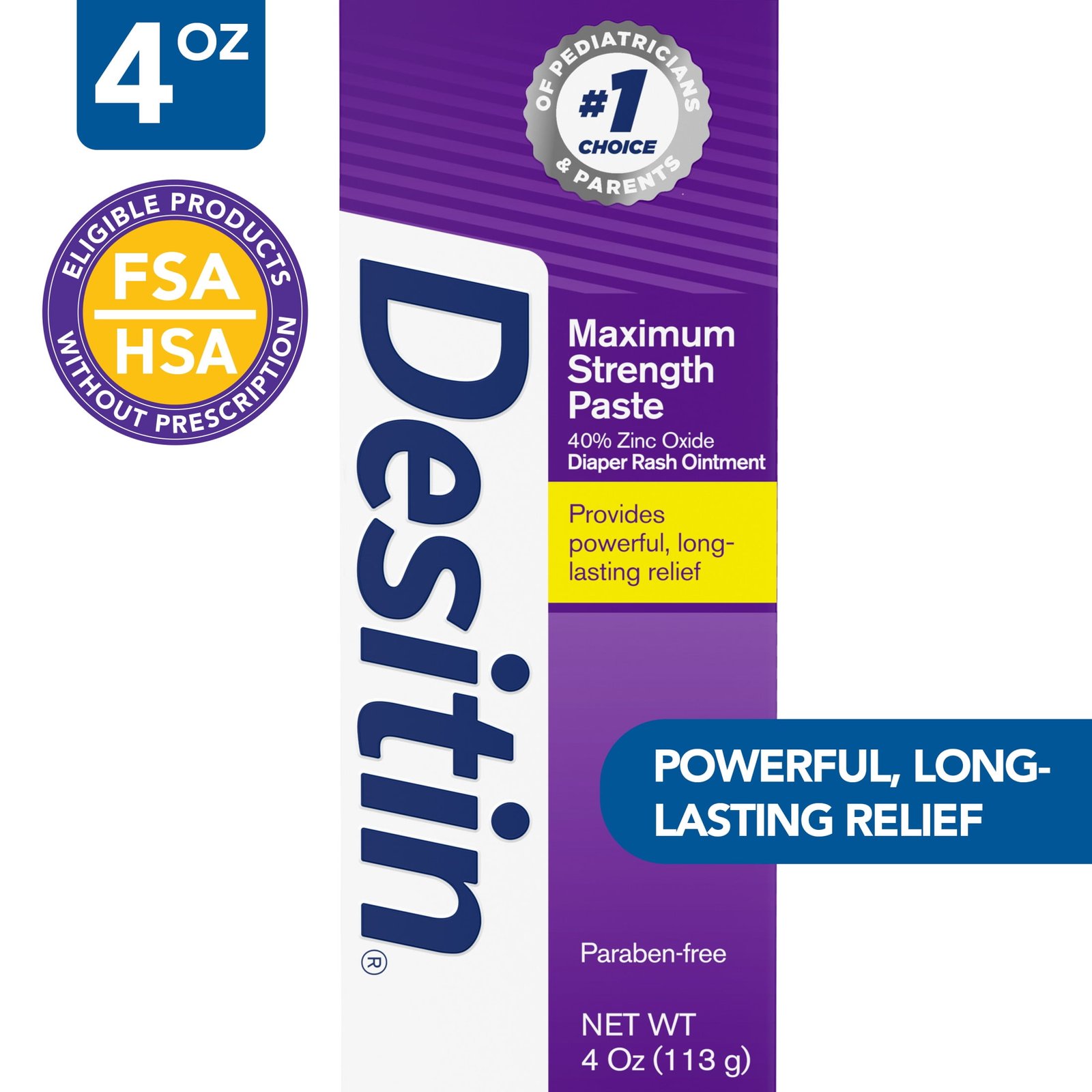 Desitin Maximum Strength Baby Diaper Rash Cream with Zinc Oxide, 4 oz