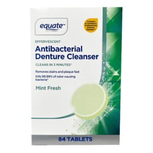 Equate Effervescent Antibacterial Denture Cleanser Tablets, Mint Fresh, 84 Count, Compare to Polident® Antibacterial Denture Cleanser