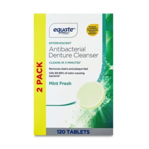 Equate Effervescent Antibacterial Denture Cleanser Tablets, Mint Fresh, 240 Count (2 Pack), Compare to Polident® Antibacterial Denture Cleanser