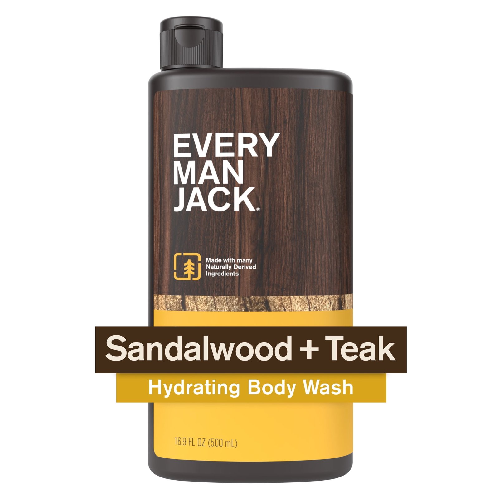 Every Man Jack Sandalwood Teak Hydrating Body Wash for Men, Naturally Derived, 16.9 fl. oz