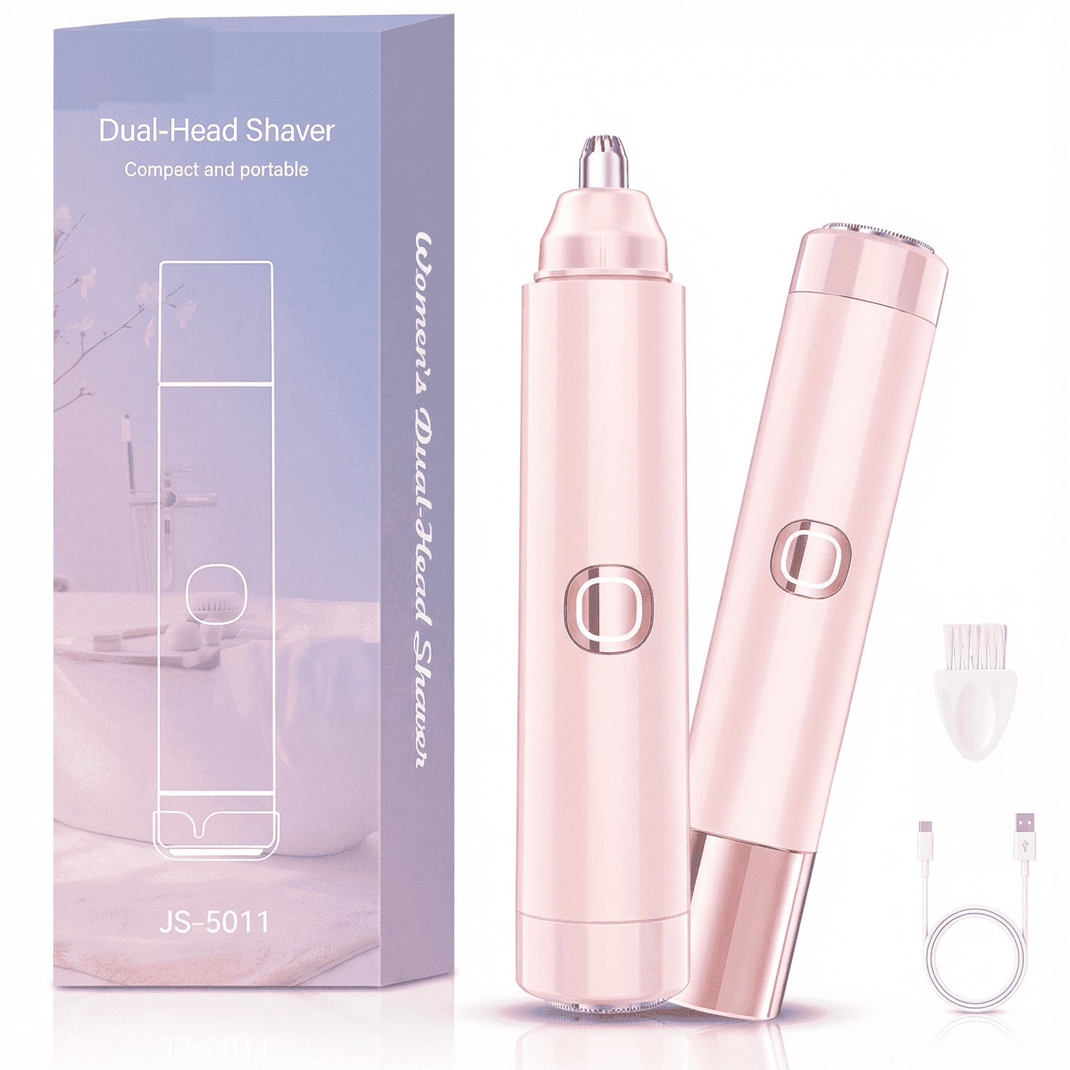 Facial Hair Removal for Women, 2-In-1 USB Rechargeable Dual Head Electric Shaver & Eyebrow Trimmer for Forehead, Chin, Upper Lip, Cheeks (Pink)