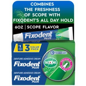 Fixodent Plus Scope Denture Adhesive Cream, Precision Hold, Scope Flavored, 2 oz, 3 Pack